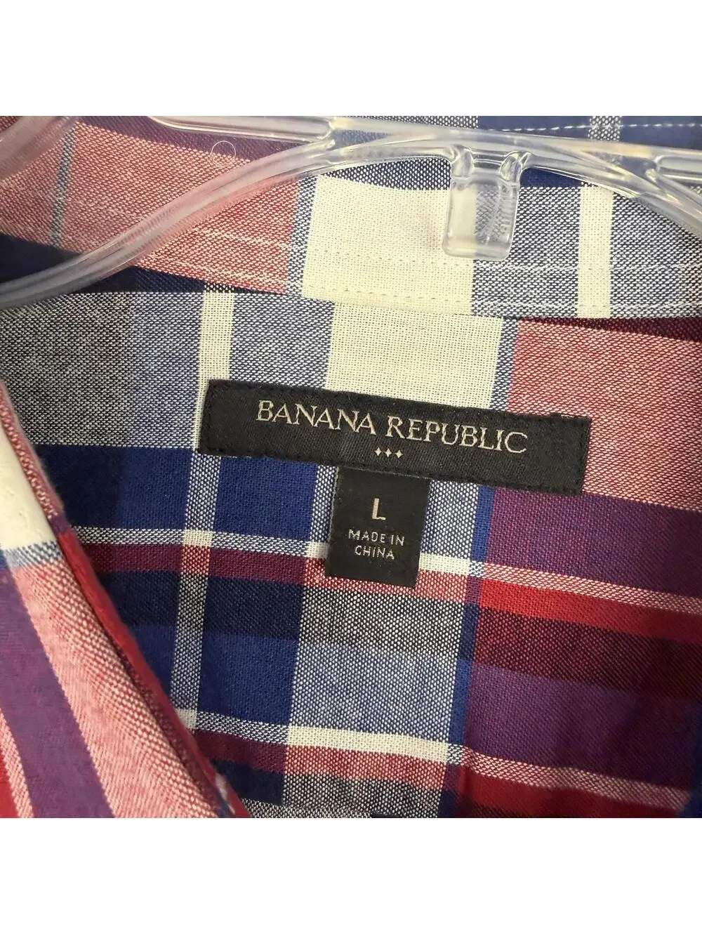 Banana Republic Long Sleeve Button Front Shirt Red Blue Black White Plaid Large